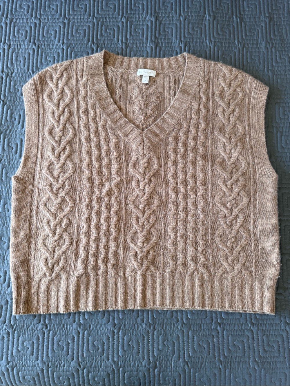 Garnet Hill Cabled Cashmere Sweater Vest in Tan